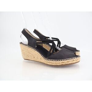 Abeo Delano Dress Sandal Sz 9 Wedge Espadrille Slingback Black Leather Comfort